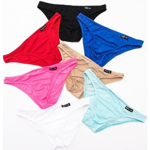 Men Sexy Transparent Briefs Fashion Bikini Tangas Mens Low Waist Ultra Thin Underwear Smooth ice silky Brief Gay Men Underwear