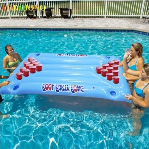 Inflatable Beer Pong Float Table Water Floating Swimming Pool Raft Lounge PVC Floating Raft Drinking Game with 24 Cup Holders