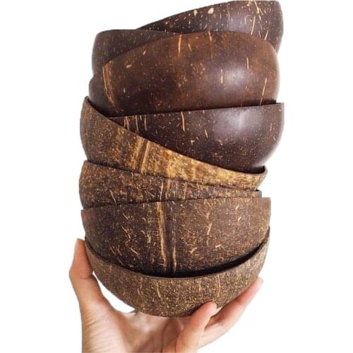 Natural Coconut Bowl Set Environmentally Friendly Wooden Tableware Kitchen Creative Fruit Salad Noodle Rice Bowl Wooden Bowl hot