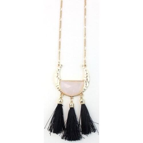 2016 New Long necklaces & pendants crescent pink SPAR black three tassel necklace women