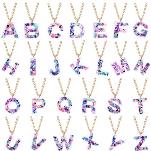 New Fashion Colorful Acrylic 26 Letter Pendant Necklace for Women Creative Resin Stone Necklaces Sweater Chain Jewelry Gift