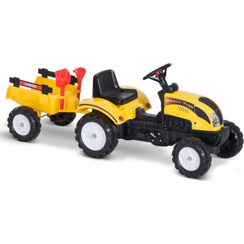 HOMCOM Tractor Pedal con Remolque para Ninos 3-6 Anos Juguete de Montar Coche de Pedales Carga 35kg 123x42x51cm Acero y Plastico
