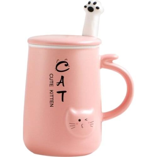 Personality Cartoon Ceramic Mug Office Cute Coffee Cup Couple Water Cup Kitten Cup Coffee Mug with Lid Mugs Coffee Cups