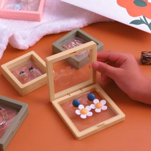 Yellow PE Film Suspension Jewelry Display Box Storage Rack for Ring Necklace Bracelet Earring Transparent Art Container Frame