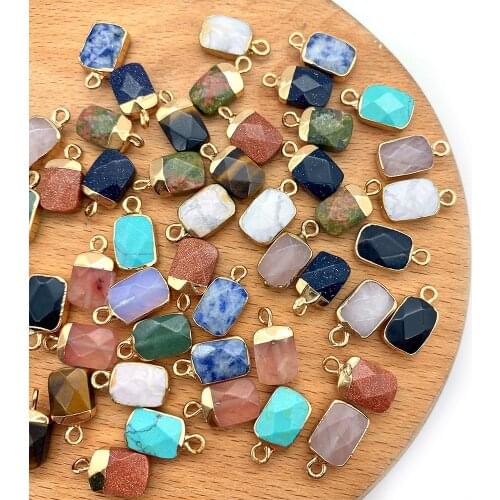 5pcs/pack Rectangular Section Stone Charms Natural Semi-precious Stone Pendants Amethyst Rose Quartz DIY for Making Necklace