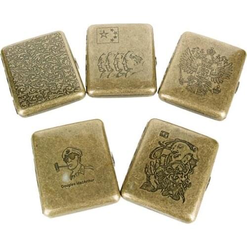 50pcs/lot MIXORDER Vintage Retro Bronze Metal Cigarette Case 20pcs Holder Smoking Tobacco Case With Gift Box Cigarette Accessory