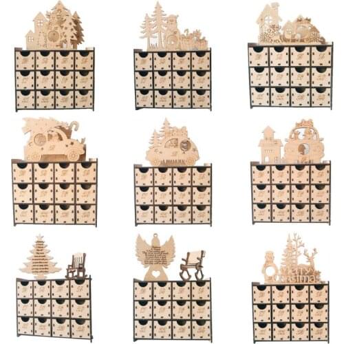 Christmas Wooden Countdown Advent Calendar Box DIY 24 Drawers Candy Gift Boxes Wedding Ornament Home Decoration