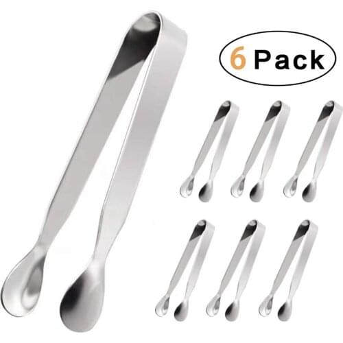 6pcs/Lot Stainless Steel Ice Tongs For Alcohol Vodka Tequila Cocktails Mohito Ice Bucket Tongs Serving Tongs Bar Accessories