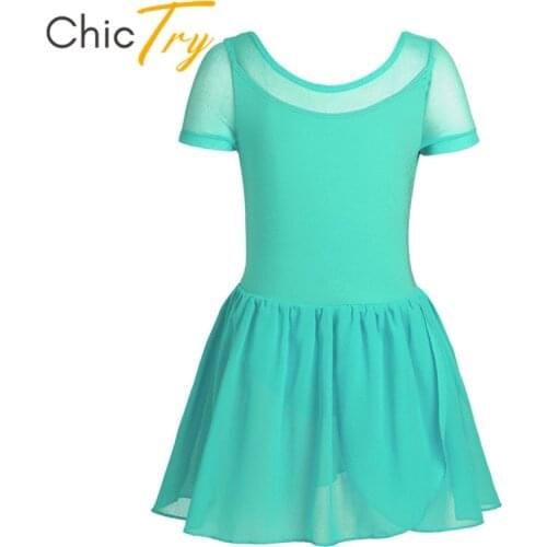 ChicTry Kids Girls Mesh Short Sleeve Ruffle Chiffon Ballet Tutu Dance Dress Children Ballet Gymnastics Leotard Stage Dance Wear