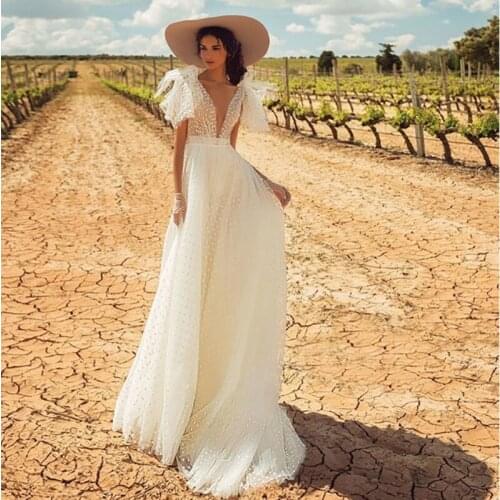 A-line Wedding Dress Backless Wedding Dresses Elegant Bride Gowns Classic White Point Long Dress Abito Da Sposa Vestido De Noiva