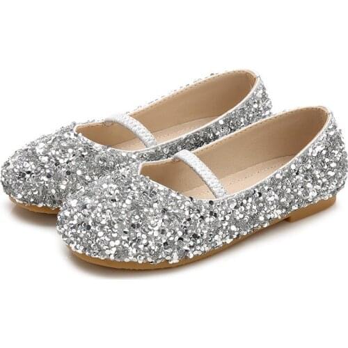 Girls Leather Shoes Glitter Sequined Cloth Kids Princess Shoes Kids Loafers For Wedding Party Dress Shoes Slip-on 23-36 Crystal