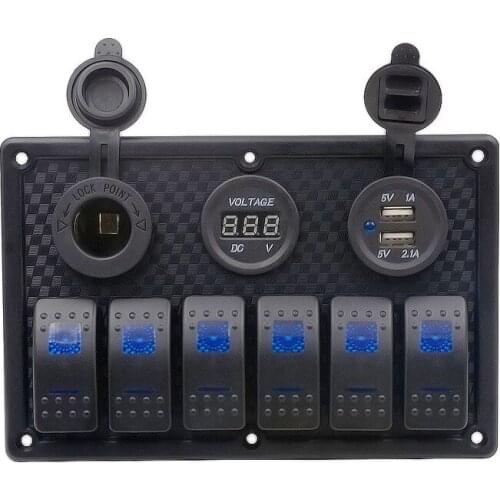 9-30V Universally Waterproof Digital Voltmeter Dual USB Port 12V Outlet Combination Car Marine LED Rocker Switch Panel