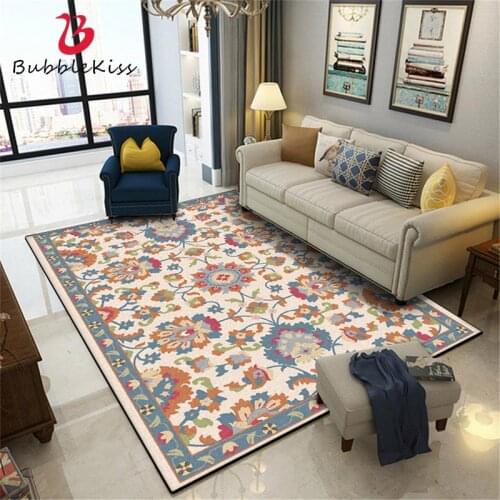 Bubble Kiss European Style Retro Flower Pattern Floor Mat Polyester Non-slip Large Size Carpet for Living Room Bedroom Area Rug