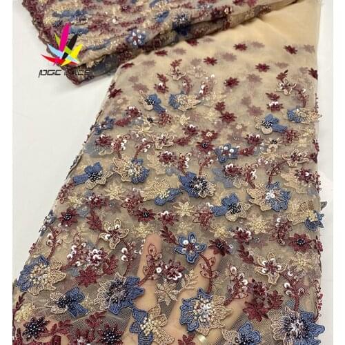 Handmade Beads Embroidery Lace Pure White French African Nigerian Latest Design High Quality Tulle 2020 for Aso-Ebi XZ3640B