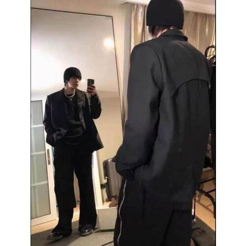 S-6XL!!Spring and Autumn 2021 mens zippered streamer jacket with slit silhouette shoulder pad blazer