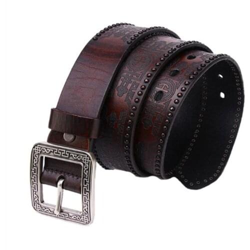 YR!Free shipping.Wholesales.quality tanned cowhide leather belt.vintage brown genuine leather belt.retro rivets style