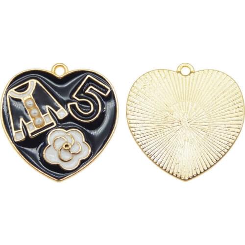 Julie Wang 2PCS Enamel Balck Heart Charms Clothes Flower Alloy Gold Tone Necklace Bracelet Findings Jewelry Making Accessory