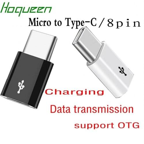 Hoqueen 500Pcs* Converter Micro USB Adapter to 8 Pin / to Type-C Charger for iPhone 7 6 5 For Type-C