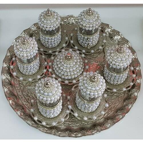 Handmade authentic Design Turkish Greek Arabic Coffee Espresso Set for 6 Service, Cups Saucers Lids Tray Delight Candy Dish GIFT