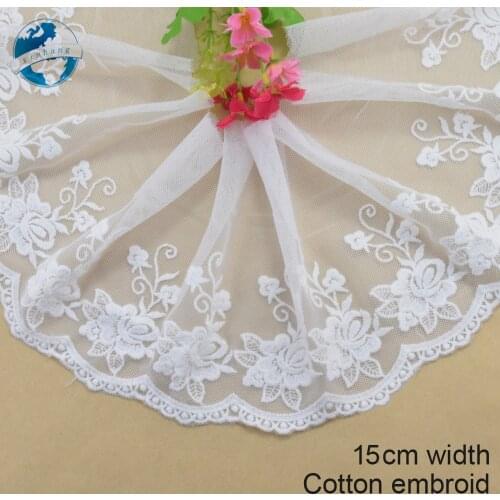 14cm width white cotton embroided lace ribbon guipure trim DIY wedding Accessories dolls lace african french lace applique#2934