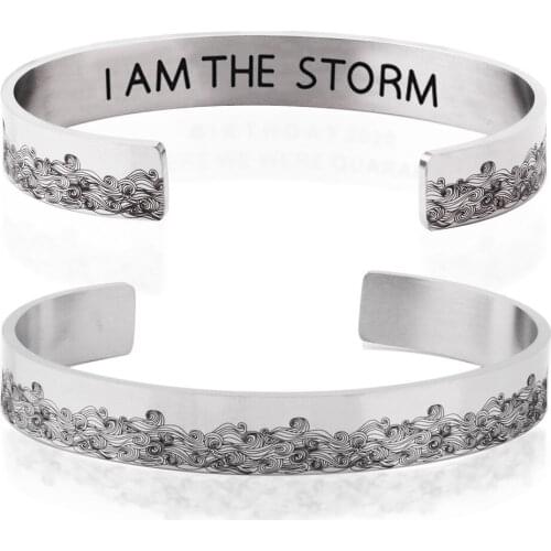 Stainless Steel Open Bracelet 10mm Wave Bracelet I AM THE STORM Inscription Gift Can Be Customized Bracelets for Women
