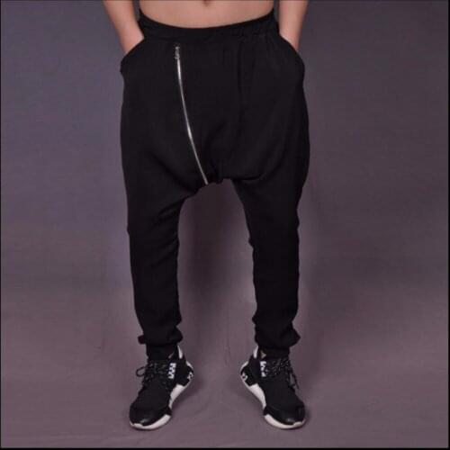 27-44 Autumn Mens New Casual Pants Harem Zipper Punk Hairstylist Trousers Hanging Crotch Pants Singer Costumes