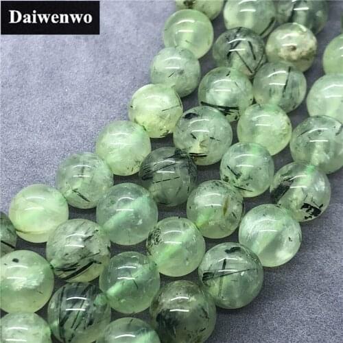 AAA Prehnite Beads 6-12mm Round Natural Loose Green Hair Quartz Stone Bead DIY