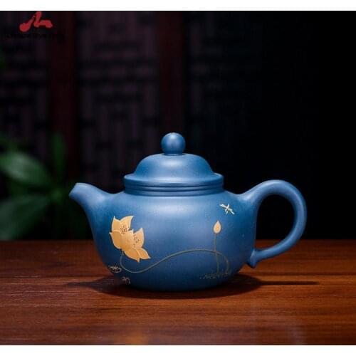 Handmade Yixing Teapot 250cc Purple Clay Zisha Pot 9 Holes Blue Louts Tea Pot