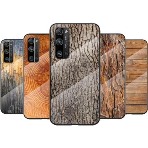 Tempered Glass Cover Texture Wood For Huawei Honor 30 20 10 9X 8X Pro Plus Lite Shockproof Shell Phone Case