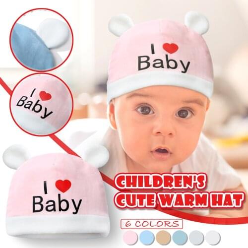 Letter Print Baby Warm Hats Cute Bear Ear Infant Baby Boys Girls Cap I Love Baby Family Day Enfants Cotton Knitted Caps 0-2 Yeas