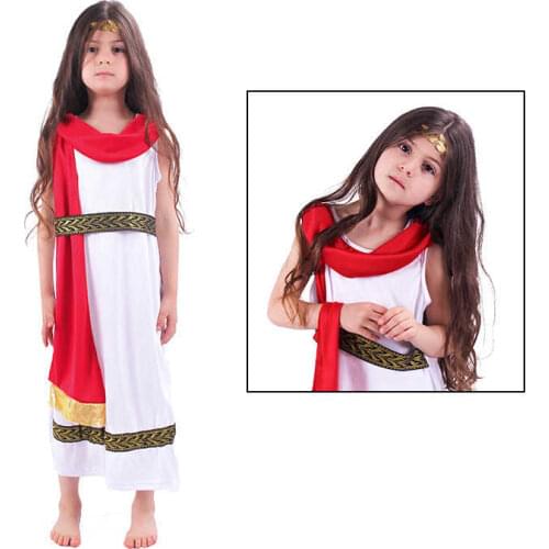 Kids Child Roman Grecian Greek Athena Goddess Cosplay Costume for Girls Fantasia Infantil Halloween Purim Mardi Gras Party Dress