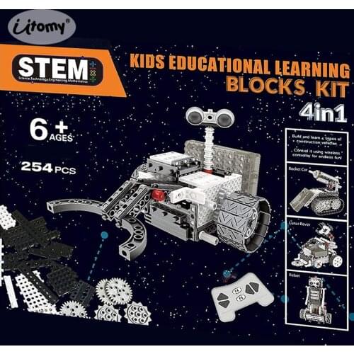 DIY RC Blocks 4-in-1 Construction Set RC Robotic Vechicles Motorized Space Exploration Science Robots STEM educational Model kit