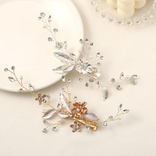 Pearl Headpieces Flower Leaf Hairwear Pins Gold Bridesmaids Brides Hairpins Headdress Wedding Accessories Bridal Jewelry