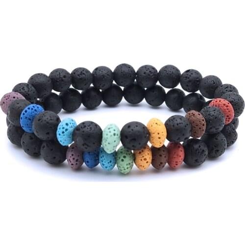 8mm Healing Seven Chakras Bracelet Lava Stone Essential Oil Diffuser Black Beads Buddha Yoga Strand Women Men Jewelry