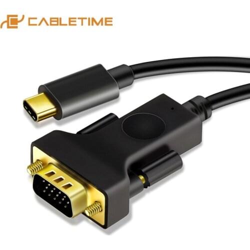 CABLETIME USB C to VGA Cable High quality 1080P Black Type C to VGA 1.8m Cable for Laptop UHD External Video Projector C027