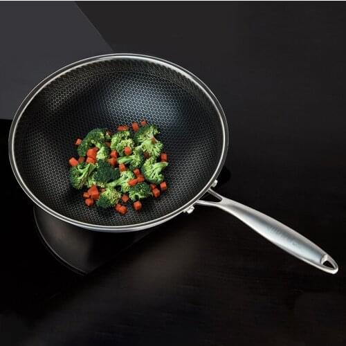 Quality Chinese Woks 304 Non Stick Fry Pan Genuine German Upgraded Honeycomb Craft Stainless Steel Multi-role Household Cookware
