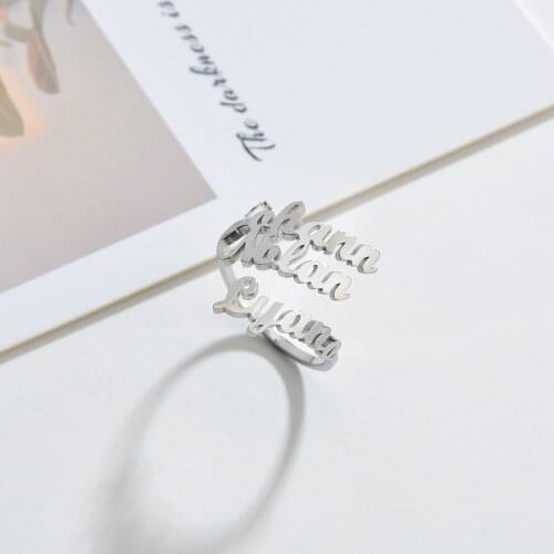 Personalized Customized Stainless Steel Adjustable Size Multiple Name Rings Family Rings For Dad Mom Kids Jewelry Birthday Gifts
