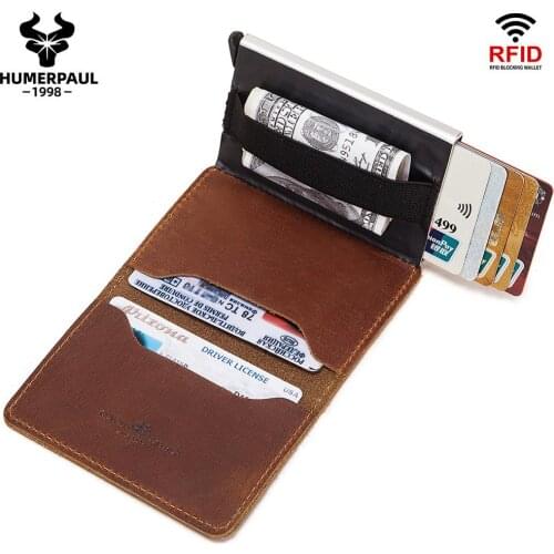 HUMERPAUL Rfid Credit Card Holder Leather Men Wallets Money Bag Male Vintage Short Purse 2021 New Small Slim Card Holder Wallets