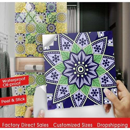 Colorful Mandala Floral Texture Crystal Hard Floor Tile Wall Sticker Kitchen Home Decor Wall Decals Waterproof Ground Art Mural