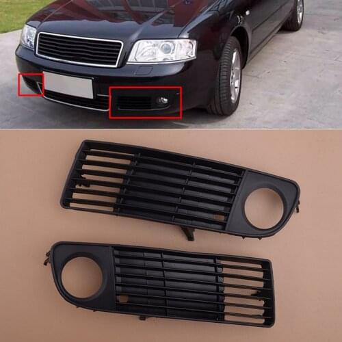 1 Pair Black Front Bumper Fog Light Grille Cover 4B0807681 Fit for Audi A6 C5 1998 1999 2000 2001 2002 Pre-facelift 4B0807682