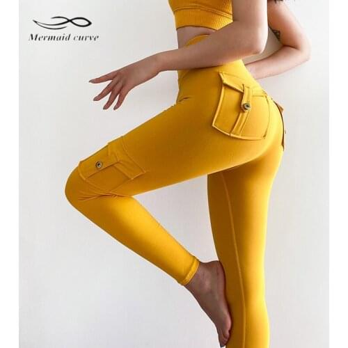Mermaid Curve Cargo Pants Military Style Legging Pocket Patchwork High Waist Cross Fitness Running Leggings Female Workout Pants