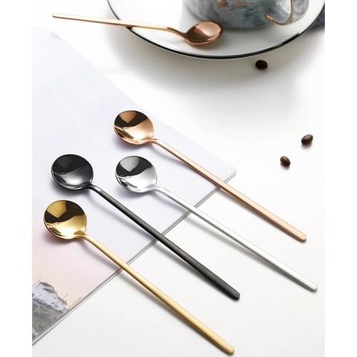Small Spoon Coffee Spoon for Yogurt Ice Cream Dessert Long Handled Spoon Cutlery Kitchen Tainless Steel Round Teaspoon