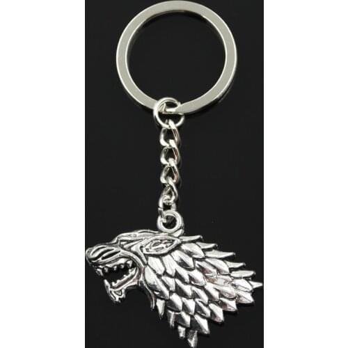 Fashion 30mm Key Ring Metal Key Chain Keychain Jewelry Antique Bronze Silver Color Plated Ice And Fire Dire Wolf 32x44mm Pendant