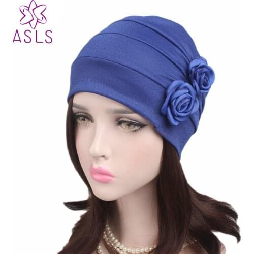 Newest Elegant Fashion Double 3D Flower Chemo Beanie Cap Sleep Comfort Turban Hat Cancer Hair Loss caps For Women