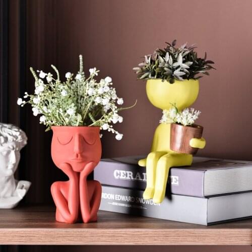 Character Portrait Flower Pot Desktop Vase Resin Succulents Plant Pot Abstract Human Face Flower Pot Home Micro Landscape Decor