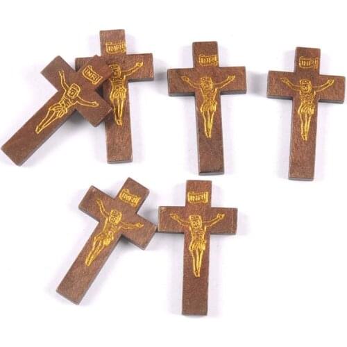 10pcs Jesus Cross pendants Wooden Decorations Ornaments Hanging Pendant Jewelry Gifts Wood DIY Craft Supplies mt2595