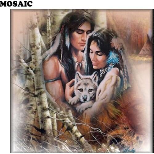 Full Mosaic Diamond embroidery,Indian couples Wolf diamond painting car 5D cross stitch crystal resin home decoration
