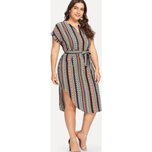 Strap Maxi Dress Belt Stripe Slim V-neck Dress Large Womens New Short Sleeve Summer Y2k Gothic Clothes Lolita Factory Plus Size