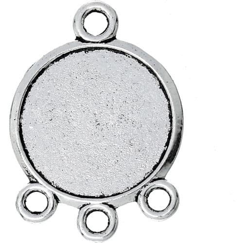 DoreenBeads Connectors Round Silver Color color Cabochon Settings (Fits 17mm)28mm(1 1/8")x 20mm(6/8"),50 PCs