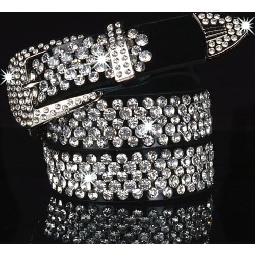 New Style Full Diamond Ladies Belt Jeans with Pin Buckle Belt Wild Fashion Cowhide Belt Rhinestone Korean Skirt Belt